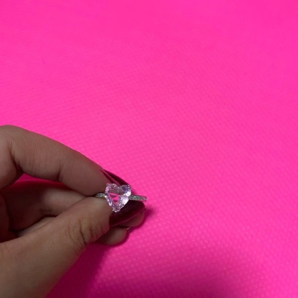 New Trendy Heart Shape Zircon Wedding Rings For Women Romantic Pink Engagement - Picture 3 of 4